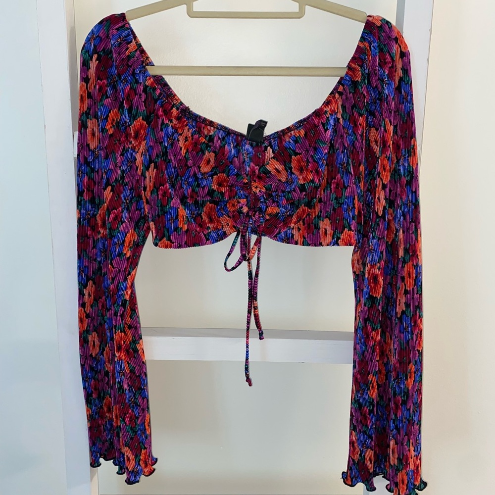 Target Red and Blue Crop Tie Front Blouse